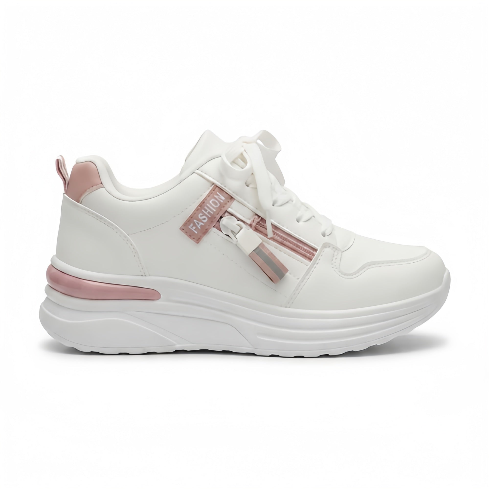 Stylish White & Pink Casual Sneakers