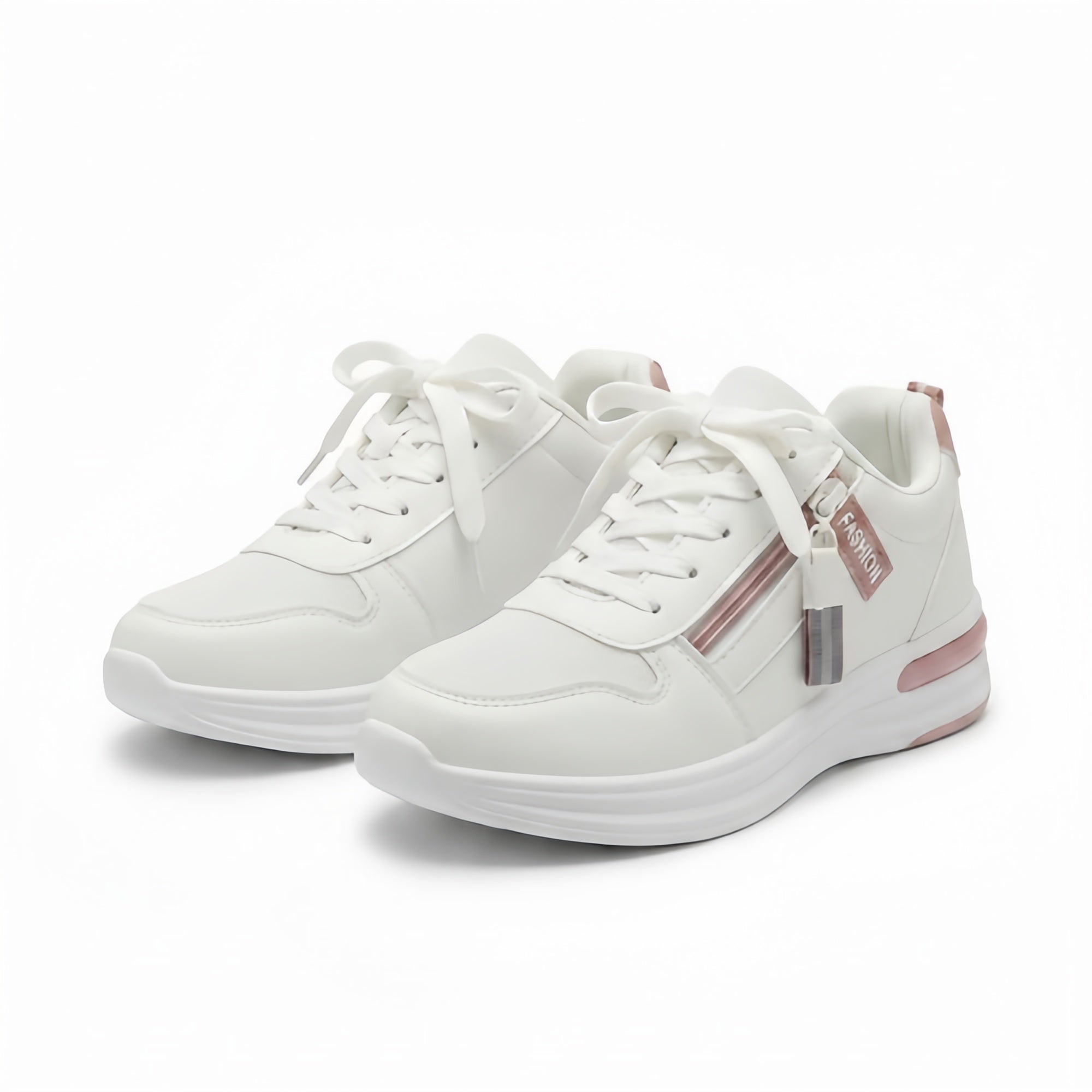 Stylish White & Pink Casual Sneakers