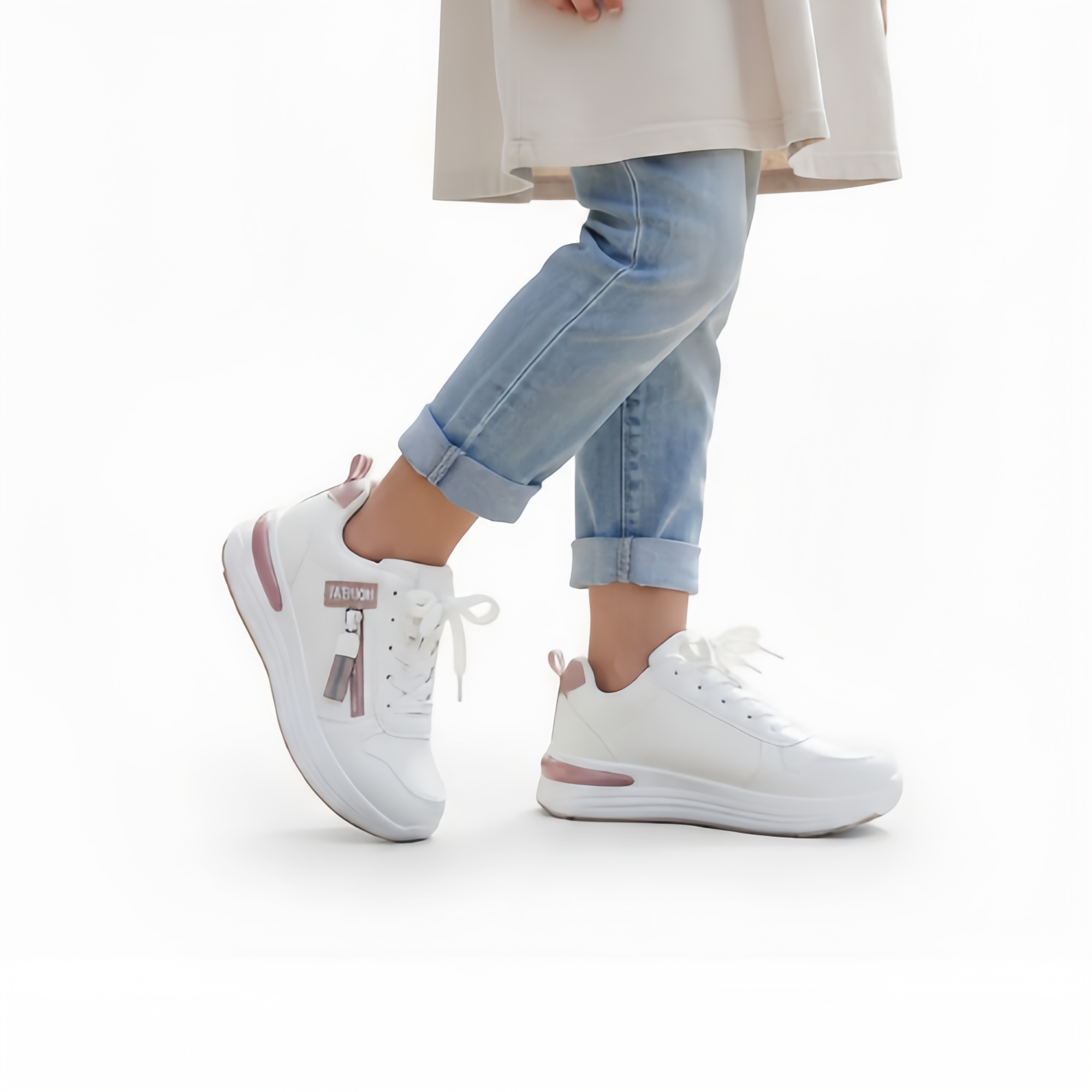 Stylish White & Pink Casual Sneakers