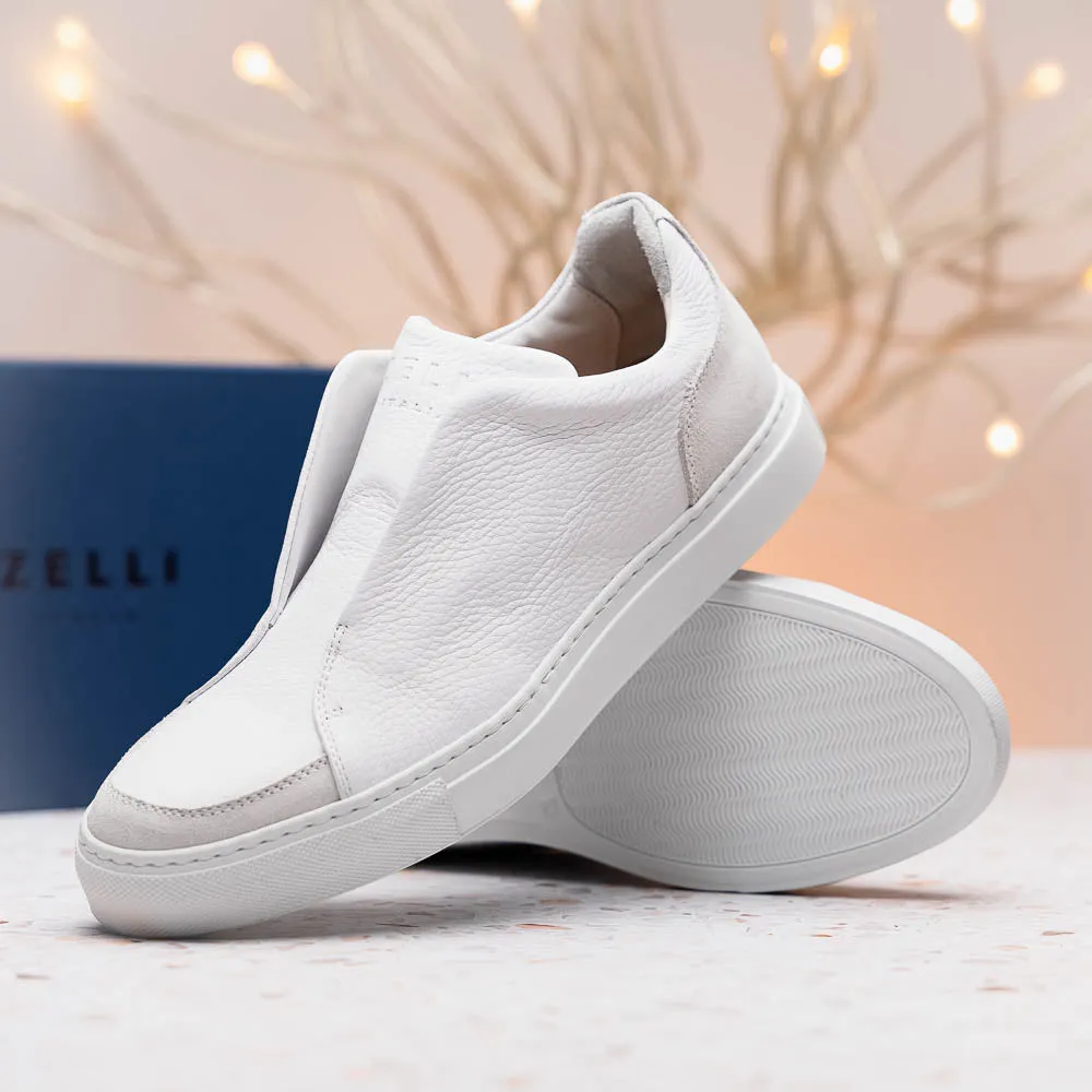 65-225-WHT SPETTACOLARE Italian Pebble Grain Calfskin Sneakers White