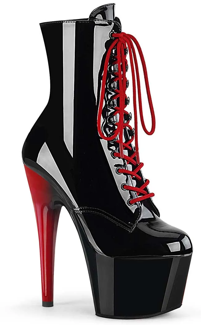 ADORE-1020 Black Patent & Red Ankle Boots