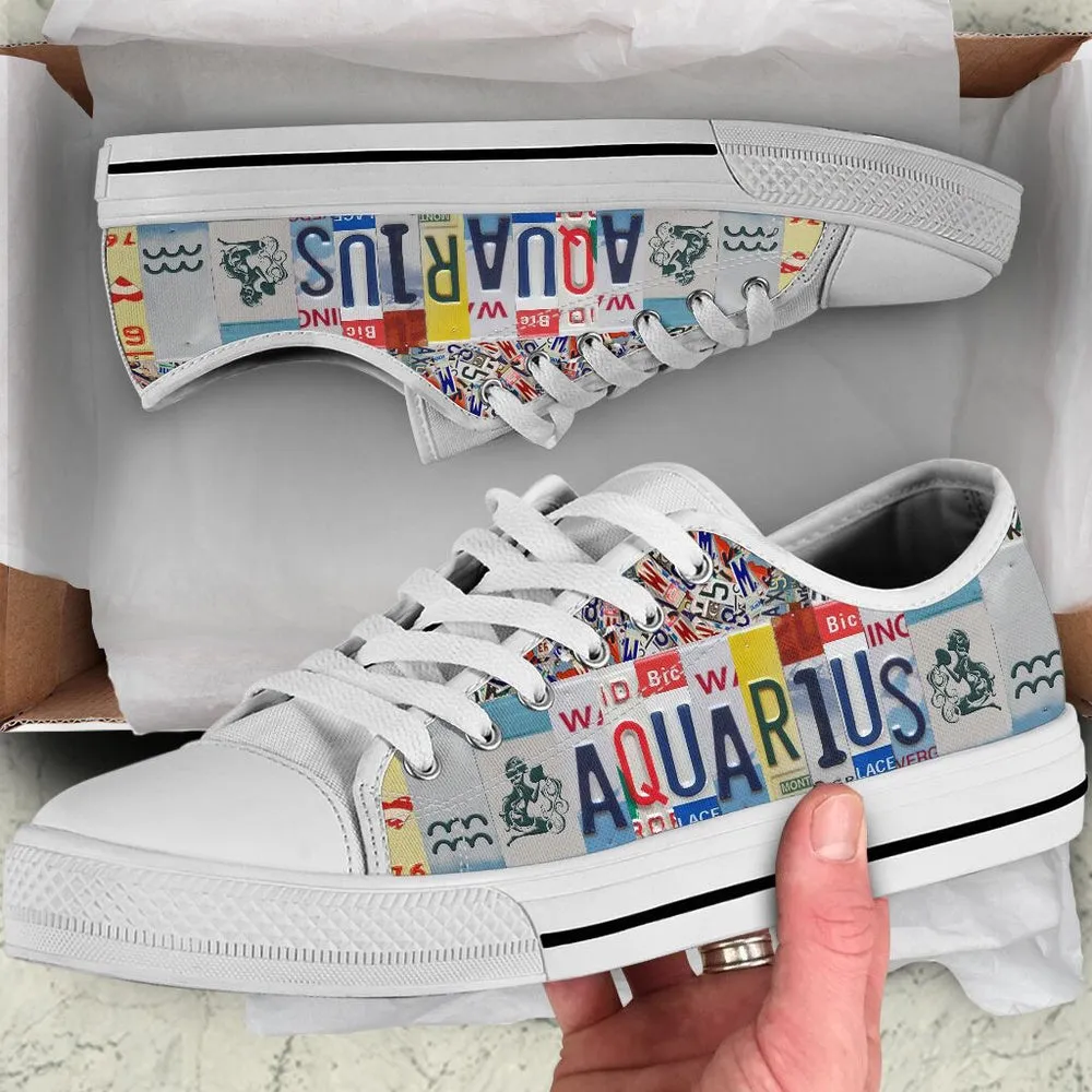 Aquarius License Plates Low Top Shoes , Low Top Sneaker, Low Top Canvas Shoes