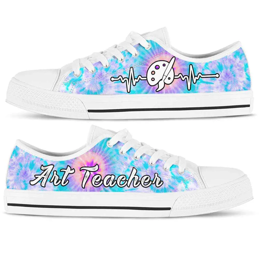 Art Teacher Tie Dye Heartbeat Low Top Shoes, Teacher Shoes, Low Top Sneakers