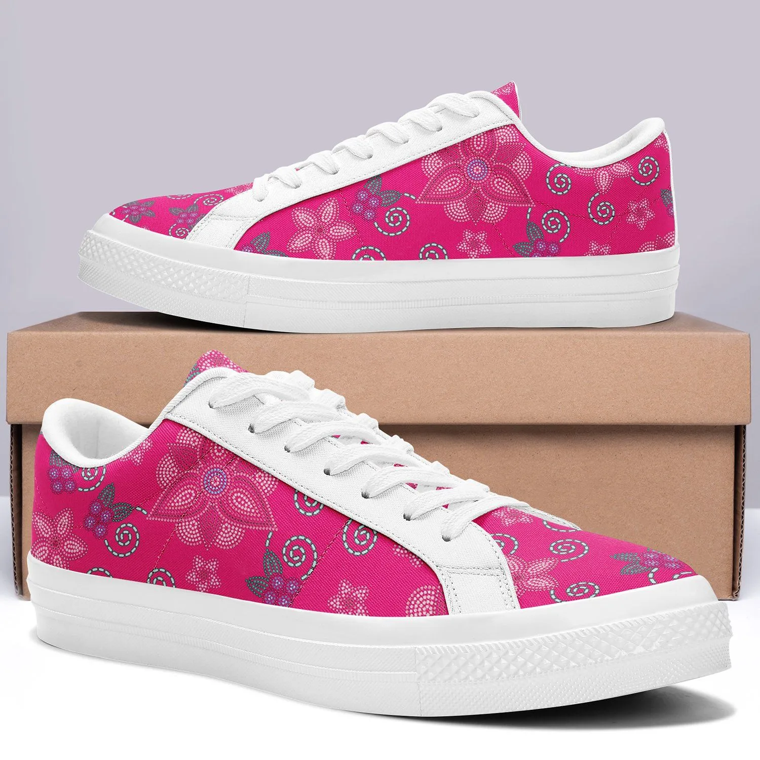 Berry Picking Pink Aapisi Low Top Canvas Shoes White Sole