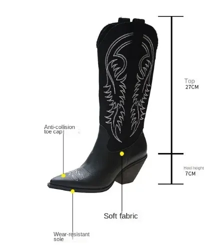 Black Embroidery Design Cowboy Boots