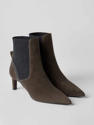 Brown suede heeled boots