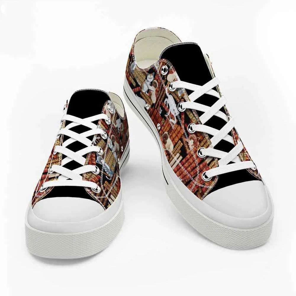 Cat Vintage Library Low Top Shoes  - Happy International Dog Day Canvas Sneaker, Cat Canvas Shoes