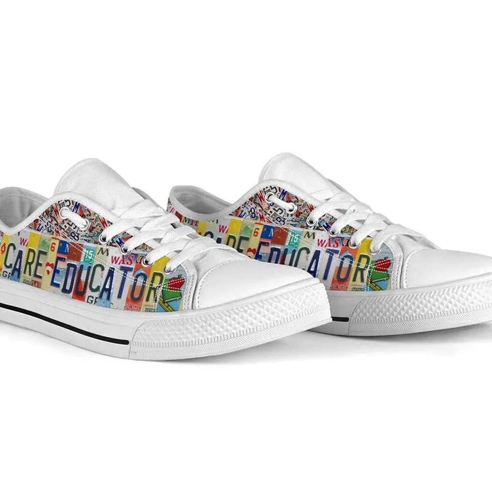 Child Care Educator Teach Love License Plates Low Top Shoes, Teacher Shoes, Low Top Sneakers