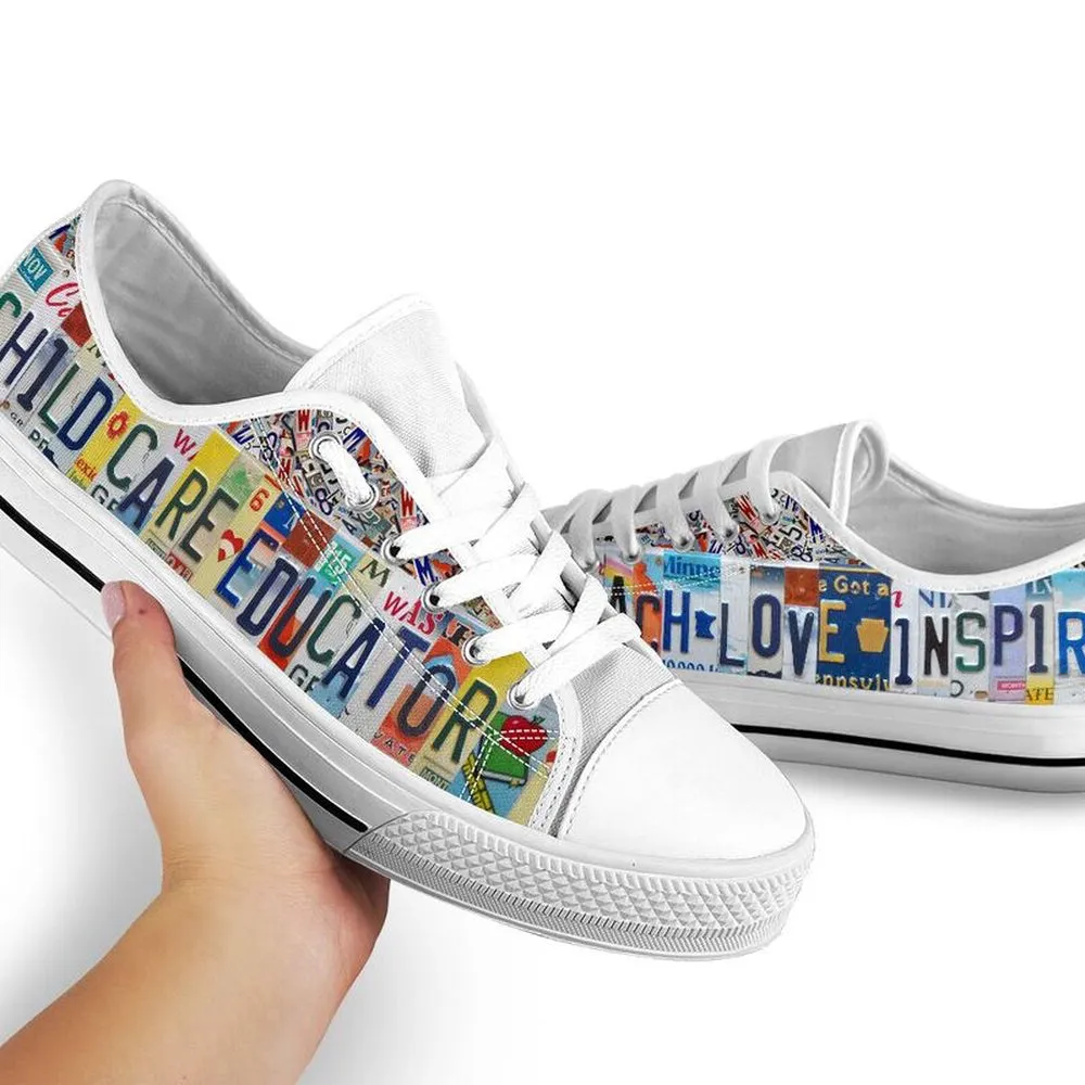 Child Care Educator Teach Love License Plates Low Top Shoes, Teacher Shoes, Low Top Sneakers