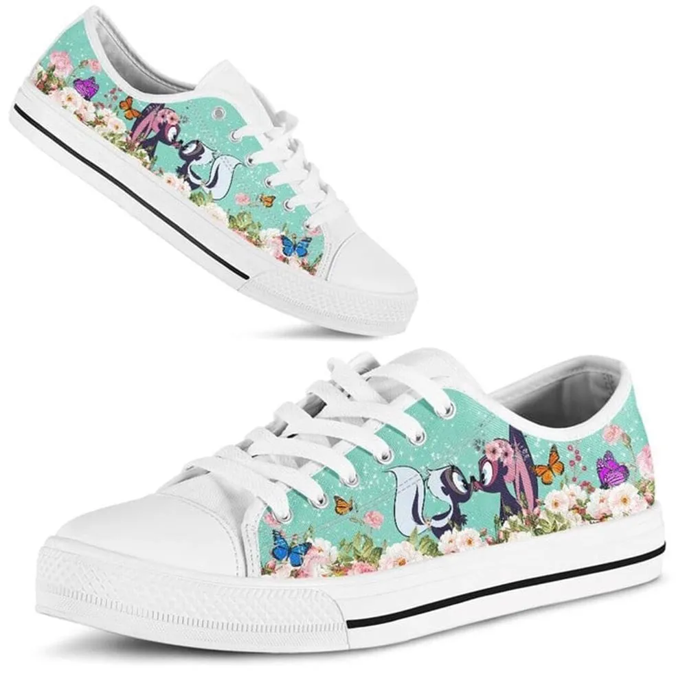 Cute Couple Skunk Love Flower Watercolor Low Top Shoes, Low Top Sneaker, Low Top Canvas Shoes