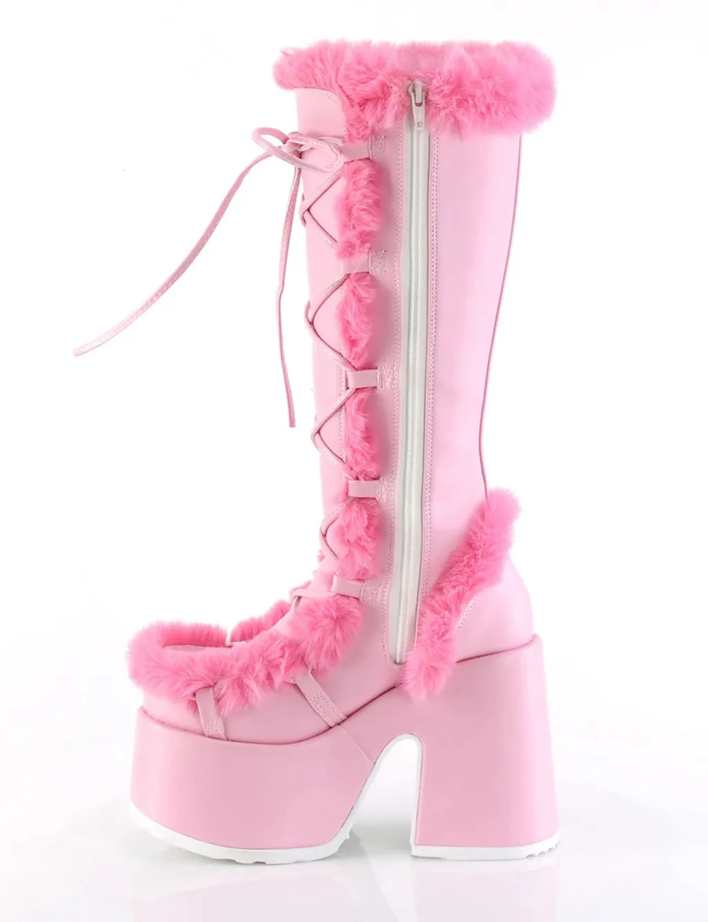 DEMONIA CAMEL 311 PLATFORM BOOTS - PINK/HOT PINK FUR