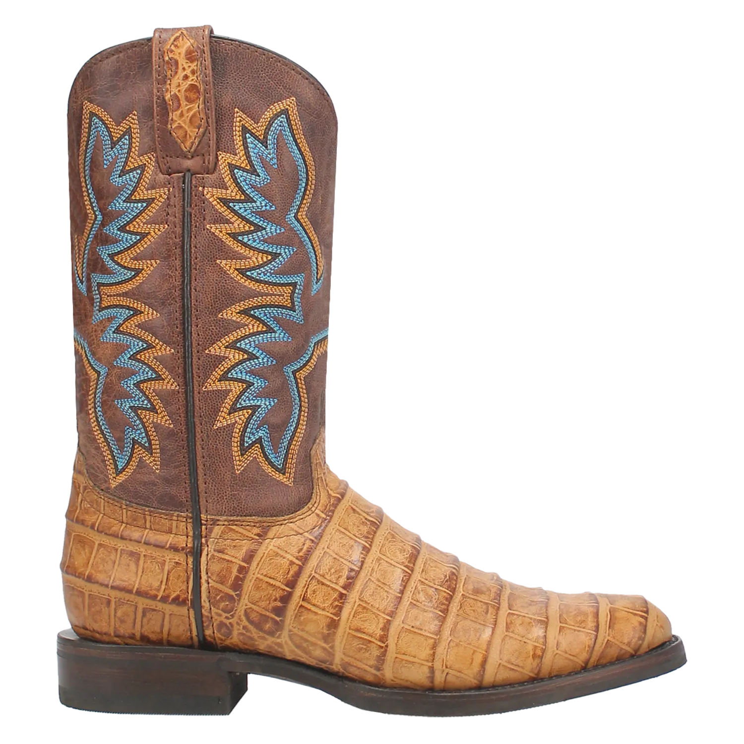 Dingo Tan Gator Print Trail Boss J-Toe Western Boots for Men