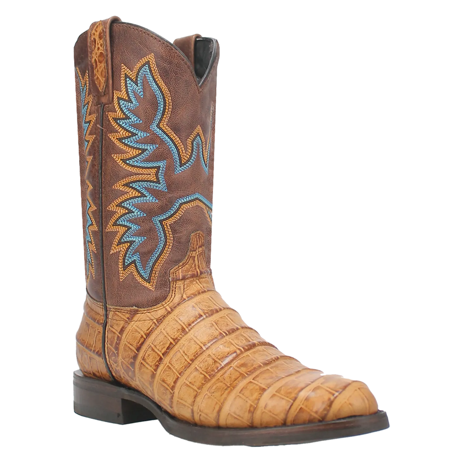 Dingo Tan Gator Print Trail Boss J-Toe Western Boots for Men