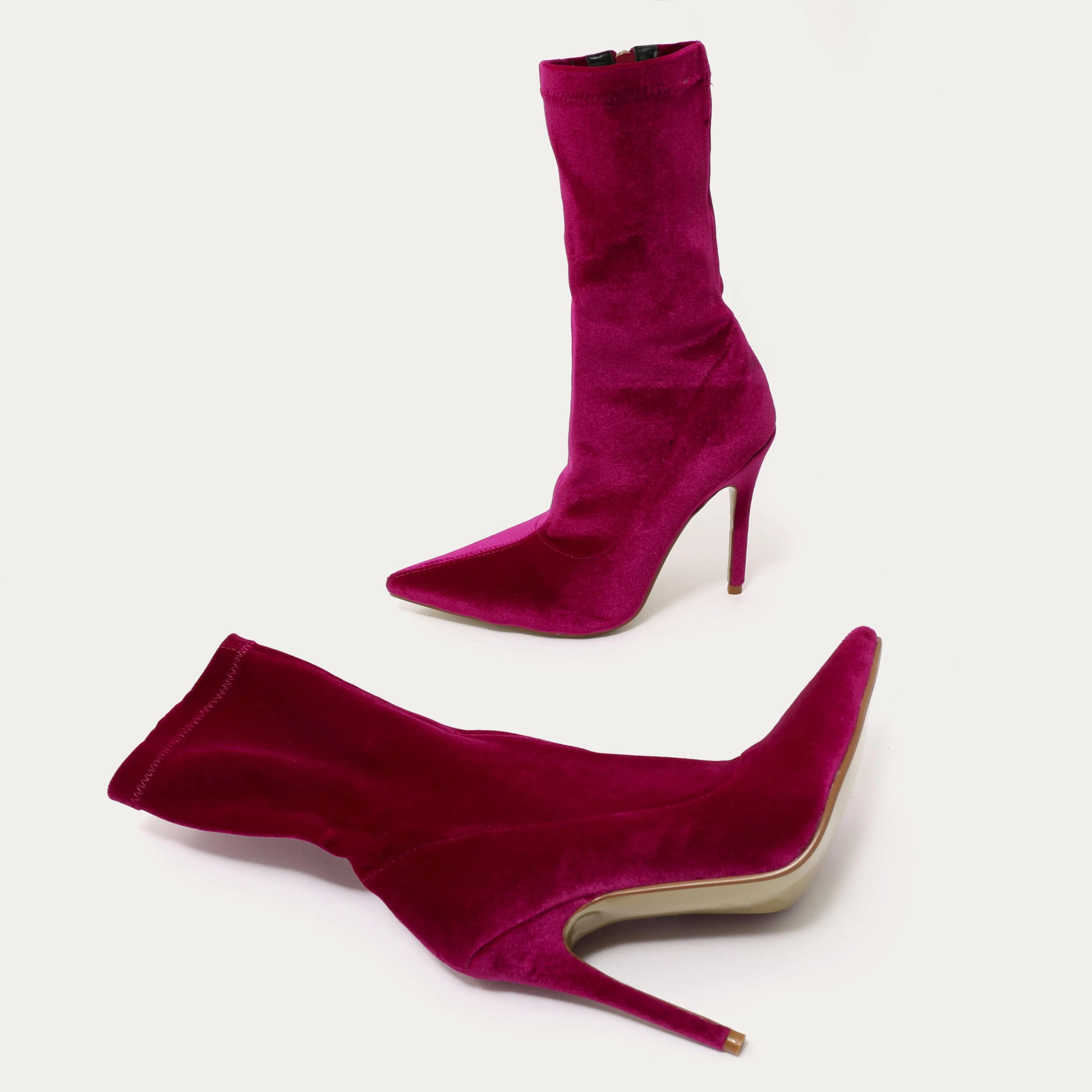 Direct Pointy Sock Boots in Hot Pink Velvet