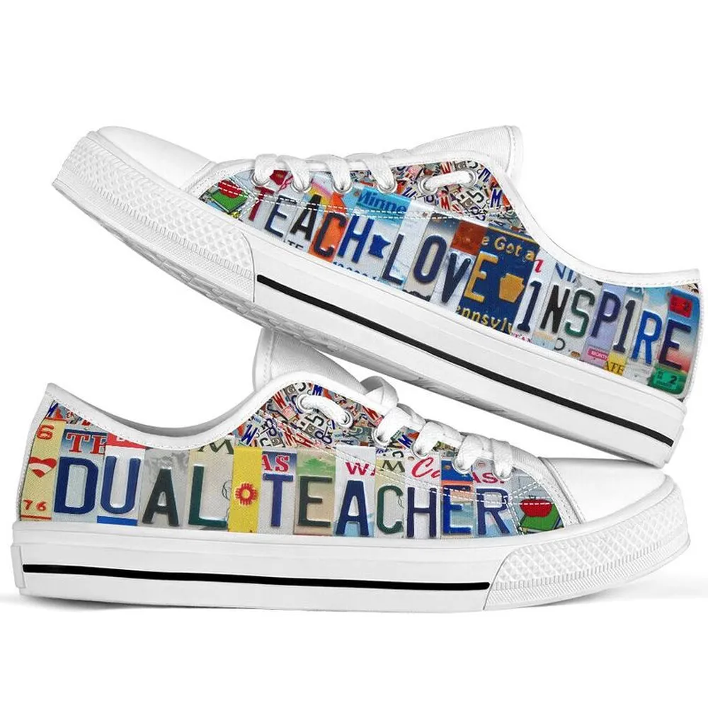 Dual Teacher Inspire License Plates Low Top Shoes, Teacher Shoes, Low Top Sneakers