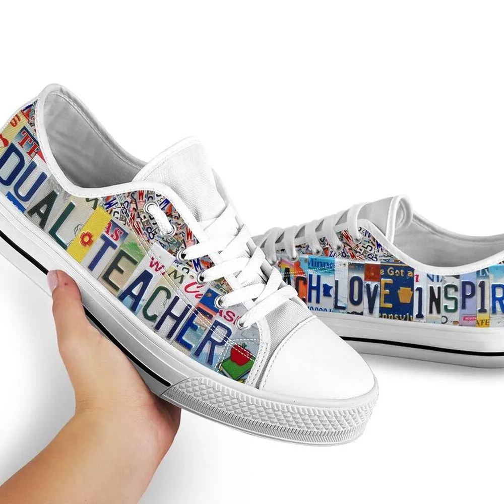 Dual Teacher Inspire License Plates Low Top Shoes, Teacher Shoes, Low Top Sneakers