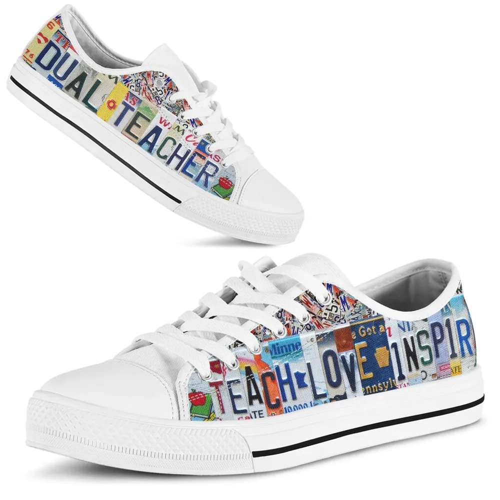 Dual Teacher Inspire License Plates Low Top Shoes, Teacher Shoes, Low Top Sneakers