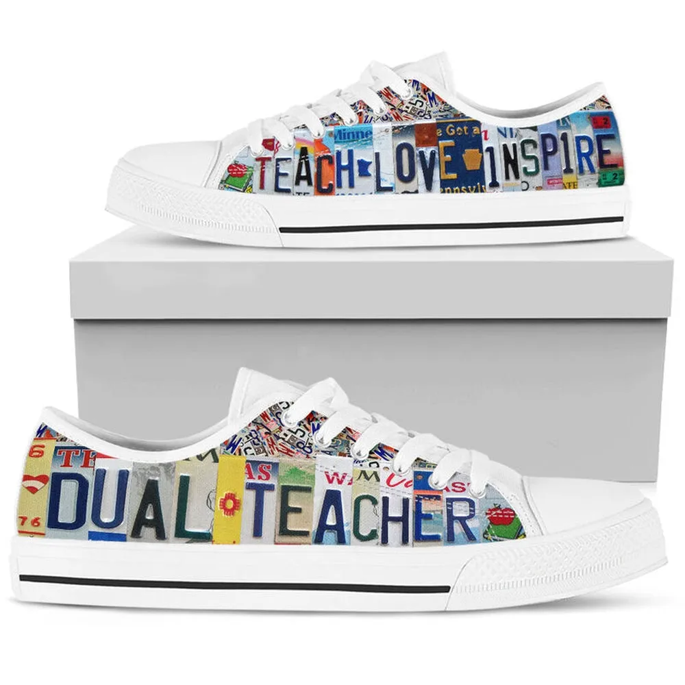 Dual Teacher Inspire License Plates Low Top Shoes, Teacher Shoes, Low Top Sneakers