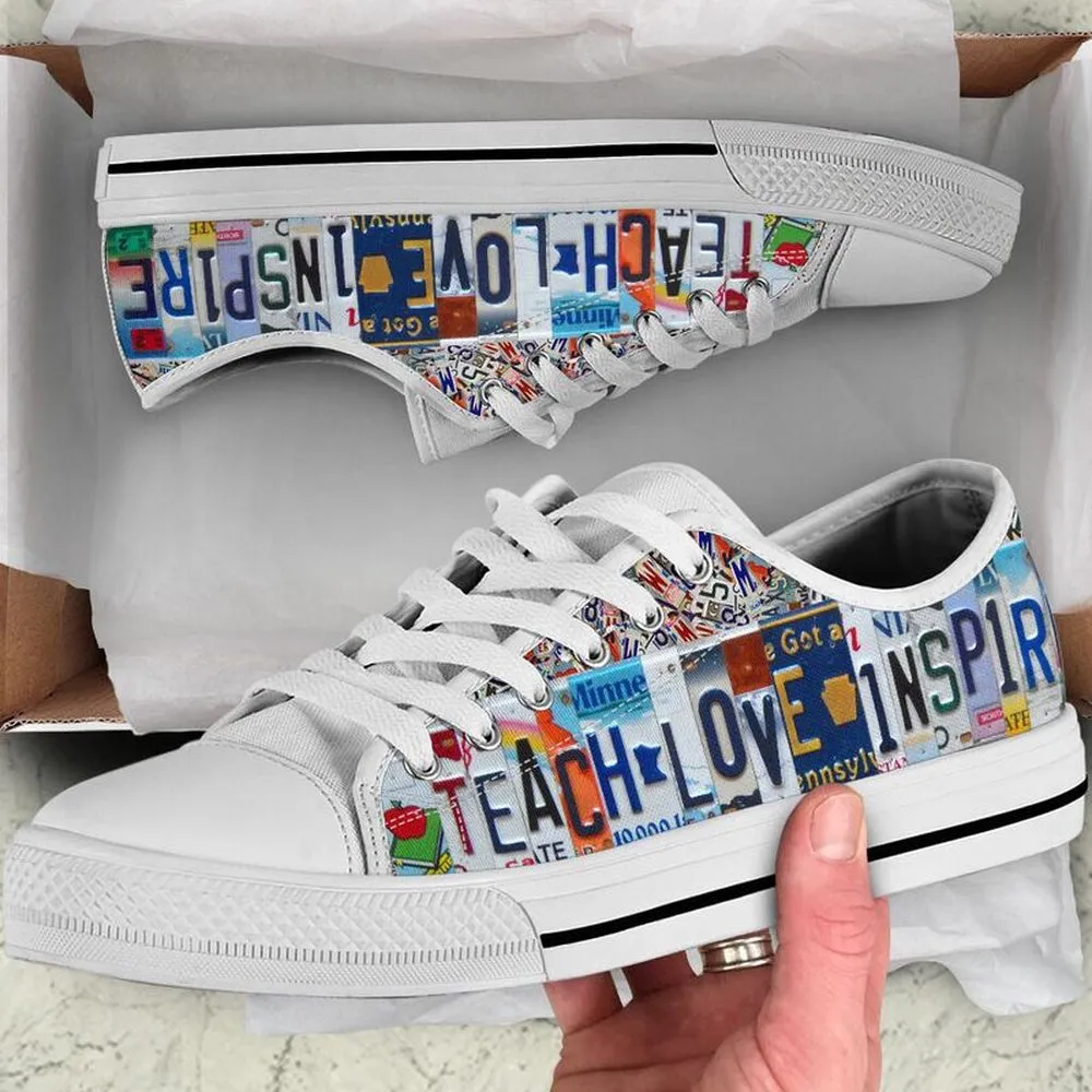 Dual Teacher Inspire License Plates Low Top Shoes, Teacher Shoes, Low Top Sneakers