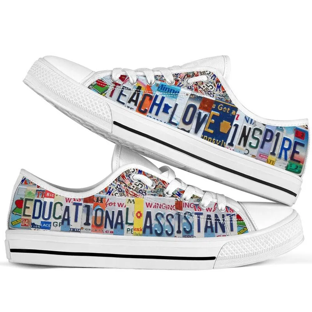 Educational Assistant Inspire License Plates Low Top Shoes, Teacher Shoes, Low Top Sneakers