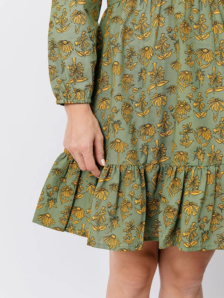 Erin Mini Dress - Green Floral