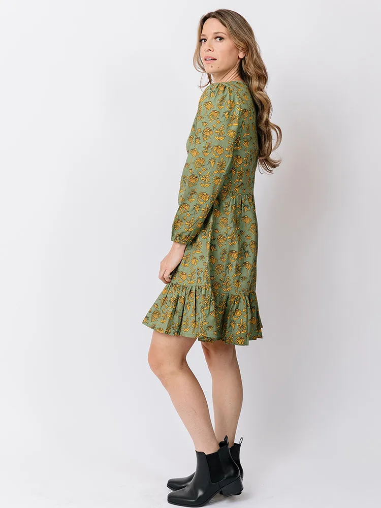 Erin Mini Dress - Green Floral