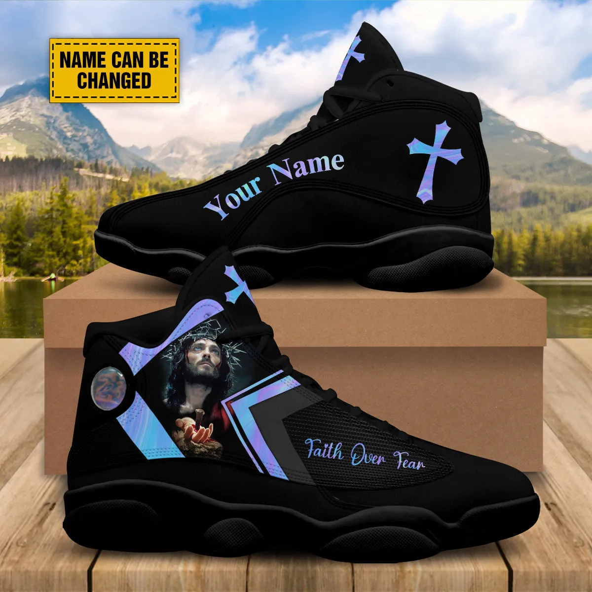 Faith Over Fear Jesus Hands Basketball Shoes For Men Women - Christian Shoes - Jesus Shoes - Unisex Basketball Shoes