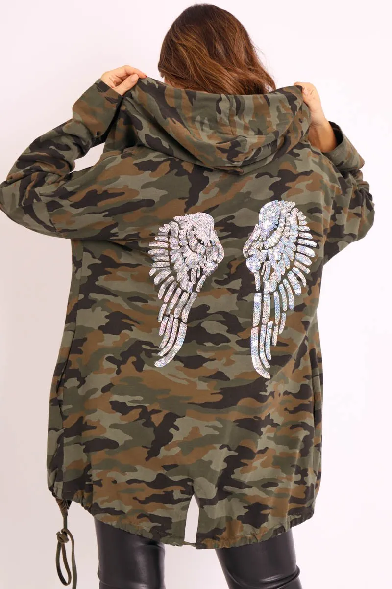 Green Camo Sequin Wing Design Jacket - Siona