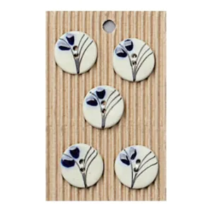 Handmade Buttons Navy Flower - Set of 5 (L533)