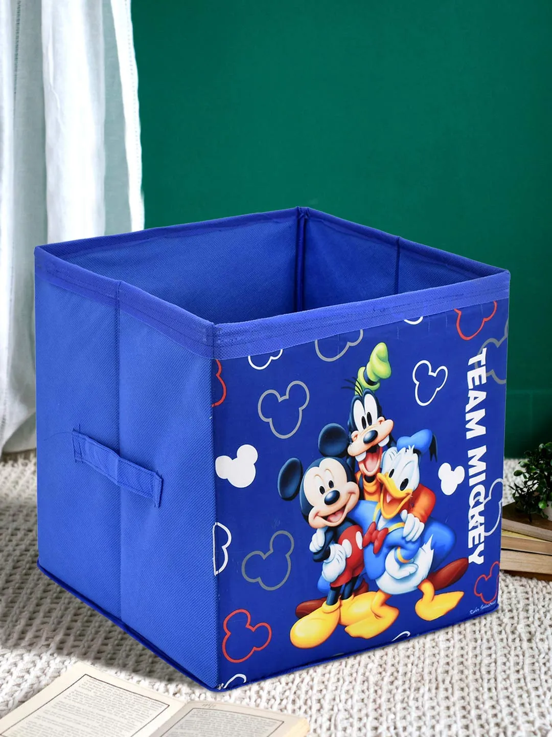 Heart Home Disney Team Mickey Print Non Woven Fabric Foldable Large Size Cloth Storage Box Toy, Books Wardrobe Organiser Cube with Handle (Royal Blue) HEART4980