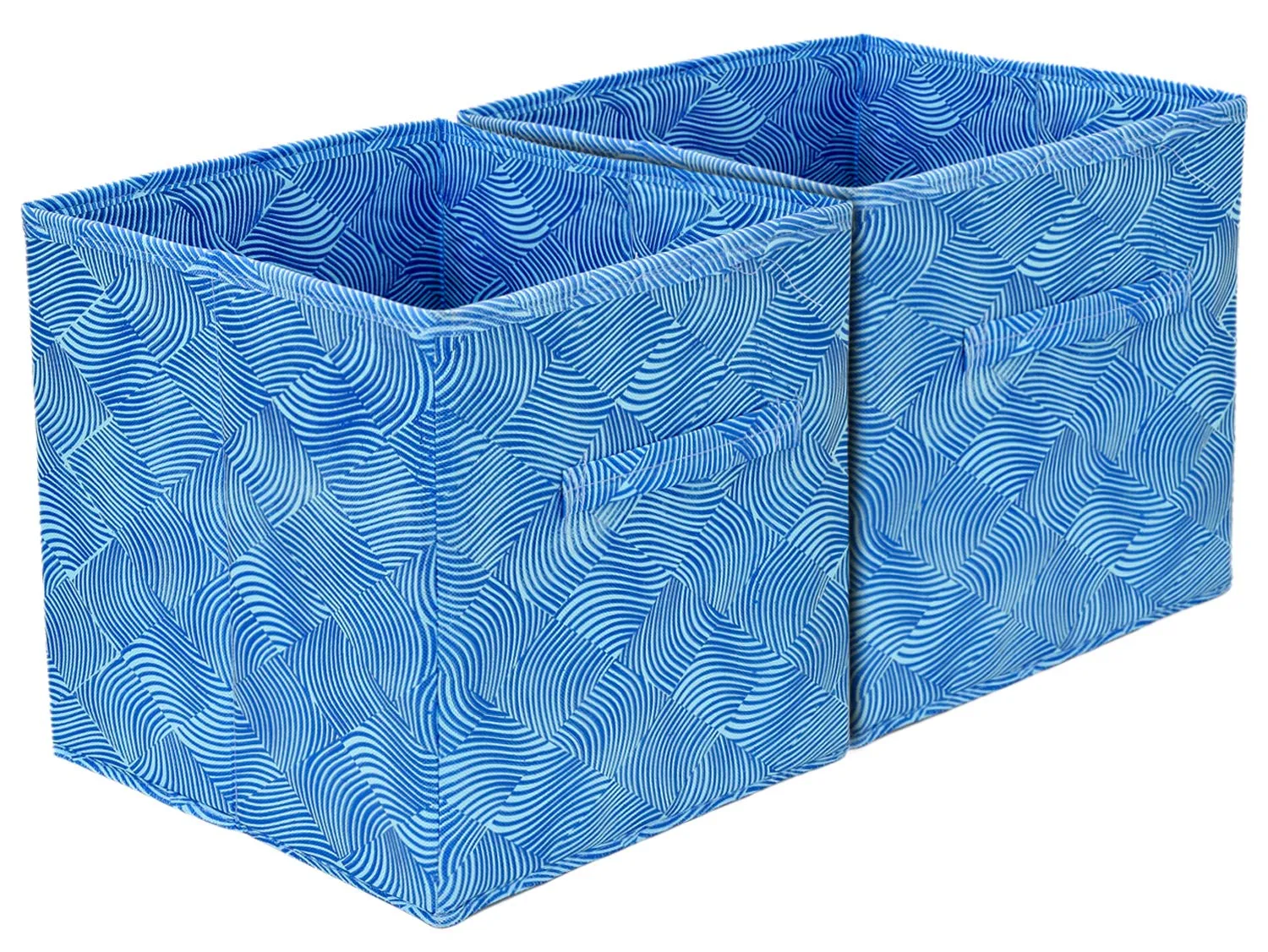 Heart Home Leheriya Print Non Woven 2 Pieces Fabric Foldable Storage Cube Toy, Books, Shoes Storage Box with Handle, Extra Large (Blue)- HEART6858