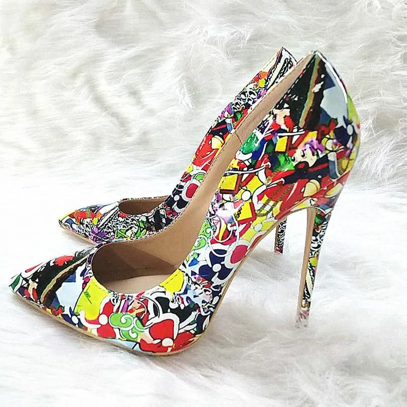 High-heels with colorful patterns, Fashion Evening Party Shoes, yy10