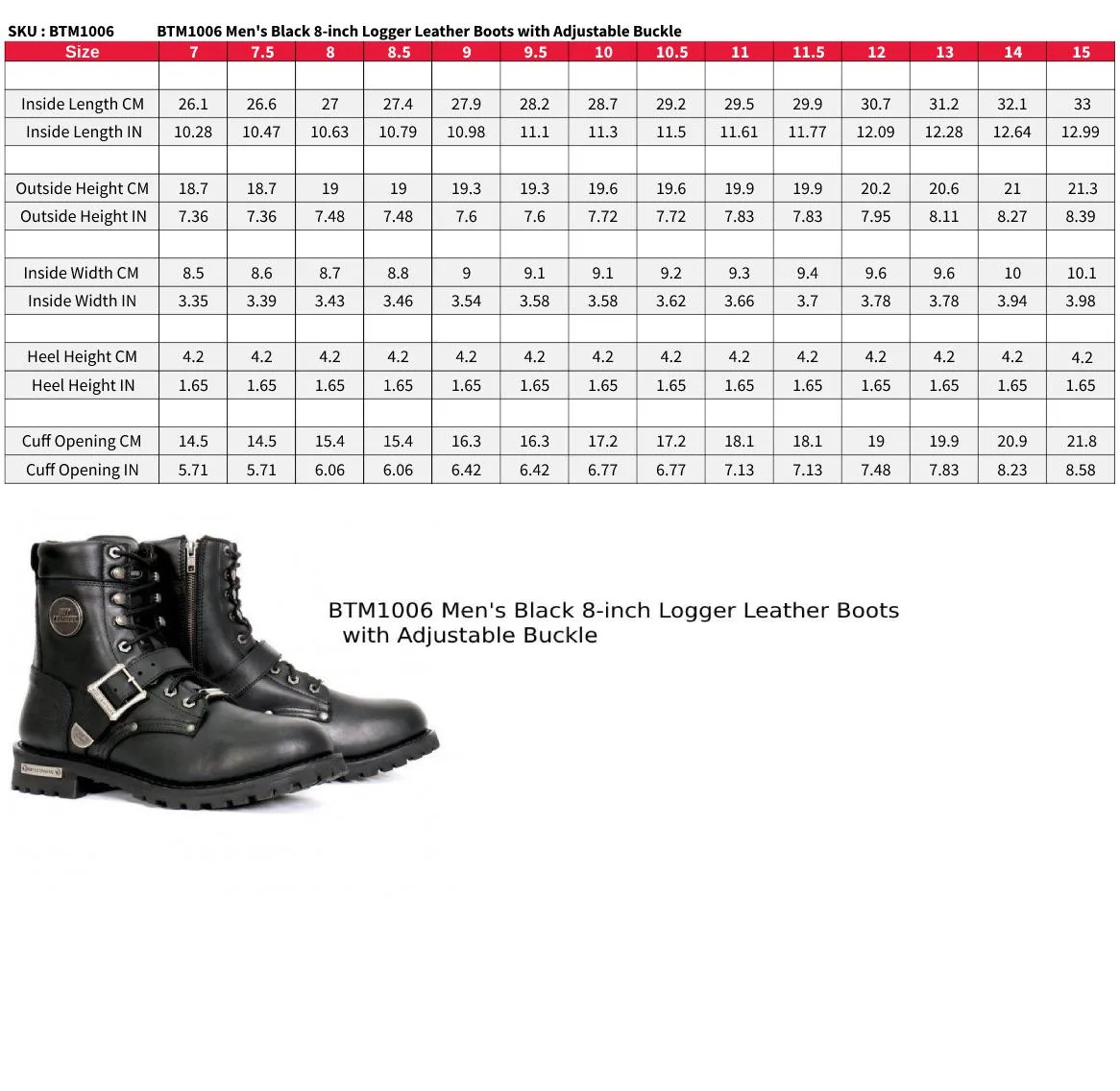 Hot Leathers BTM1006 Men's Black 8-inch Logger Leather Boots with