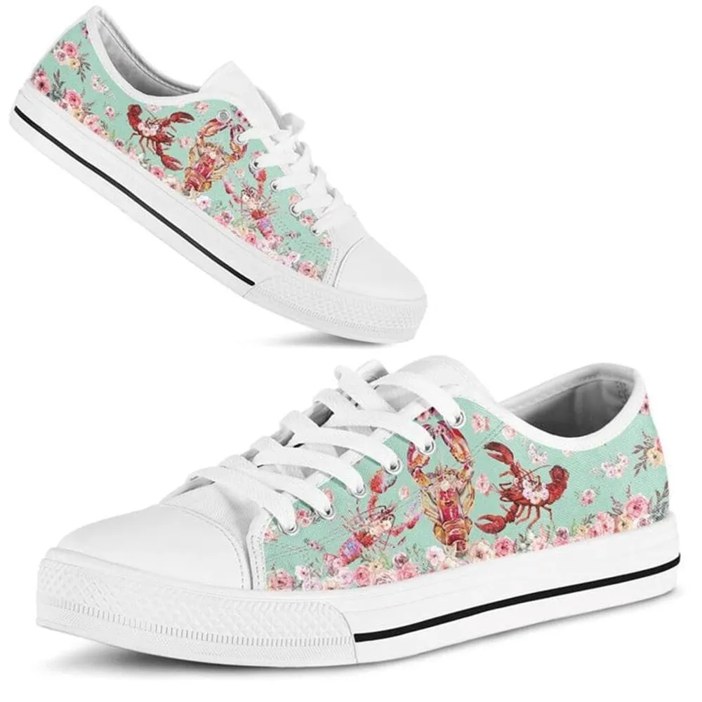 Lobster Flower Watercolor Low Top Shoes, Low Top Sneaker, Low Top Canvas Shoes