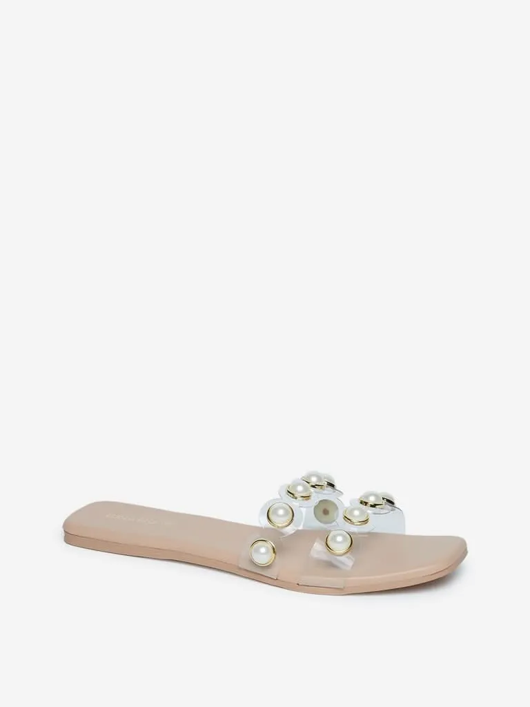 LUNA BLU Beige Faux-Pearl Design Sandals