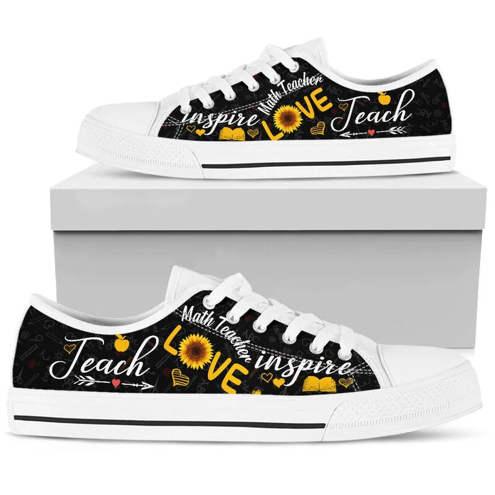 Math Teacher Teach Sunflower Low Top Shoes, Teacher Shoes, Low Top Sneakers