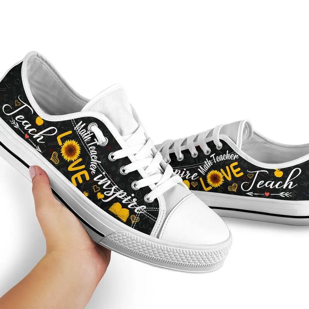 Math Teacher Teach Sunflower Low Top Shoes, Teacher Shoes, Low Top Sneakers