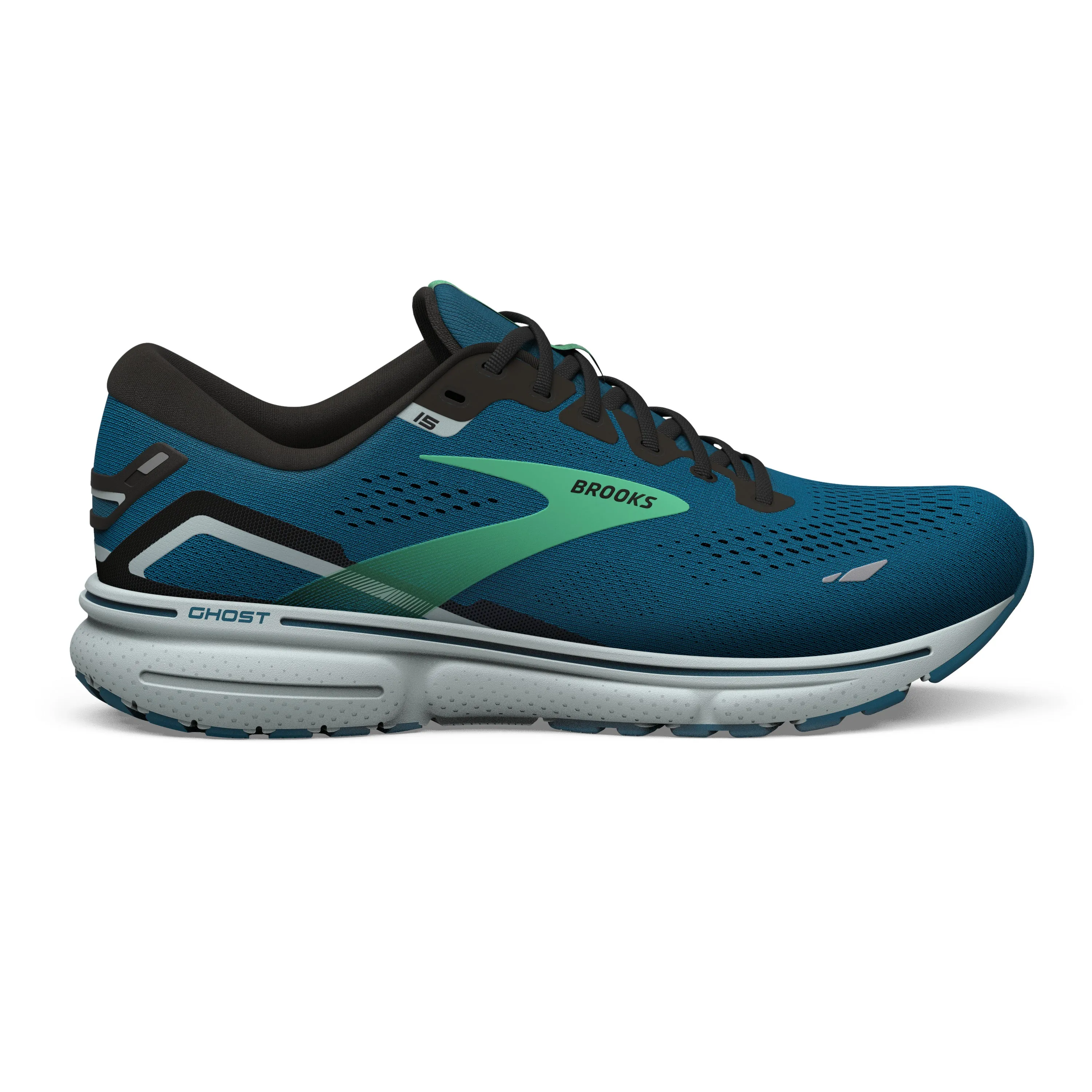 Men's Brooks Ghost 15 1103931D462 Color: Moroccan Blue/ Black/Spring Bud