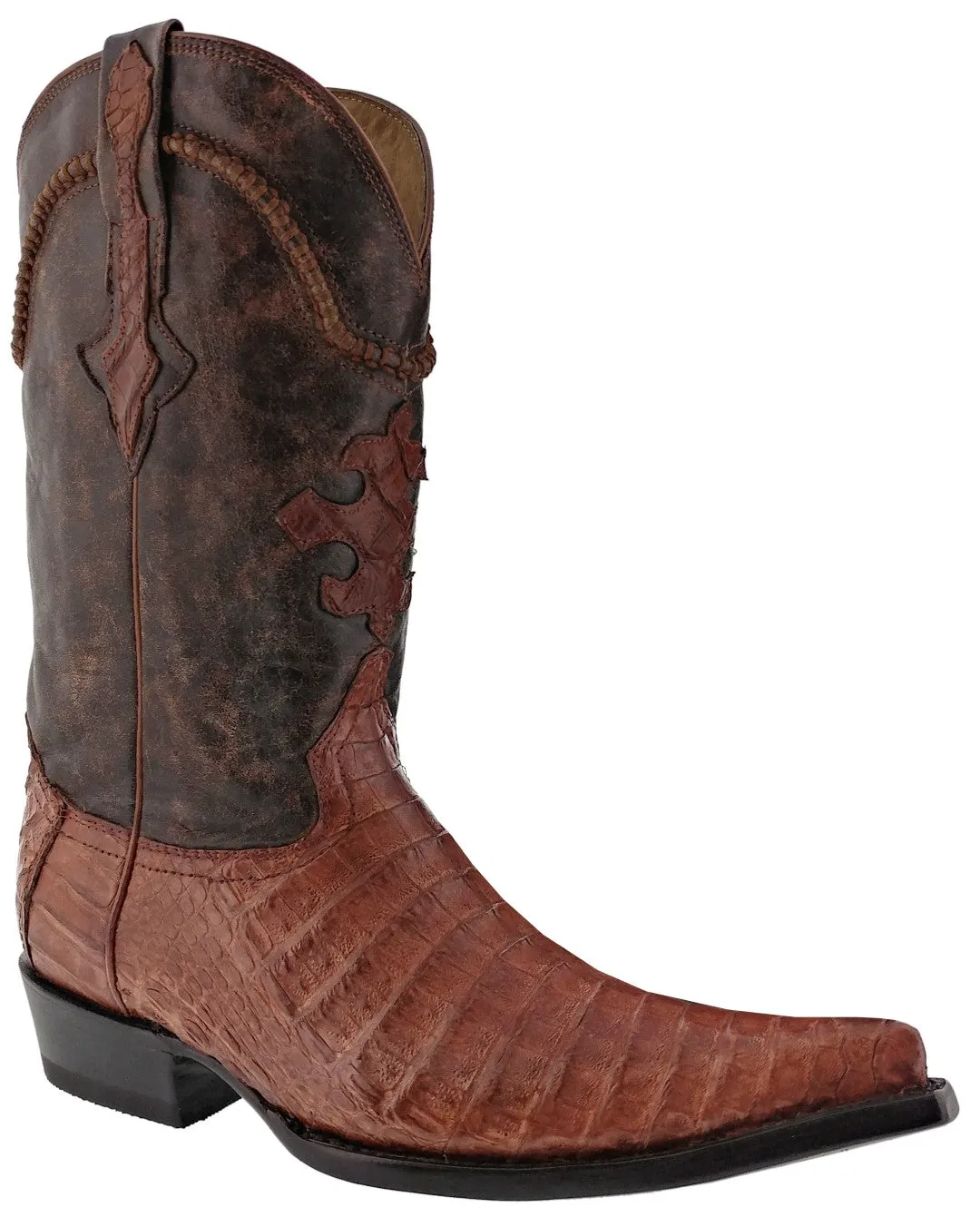 Men's Cognac All Real Crocodile Belly Skin Leather Cowboy Boots Pointed Toe