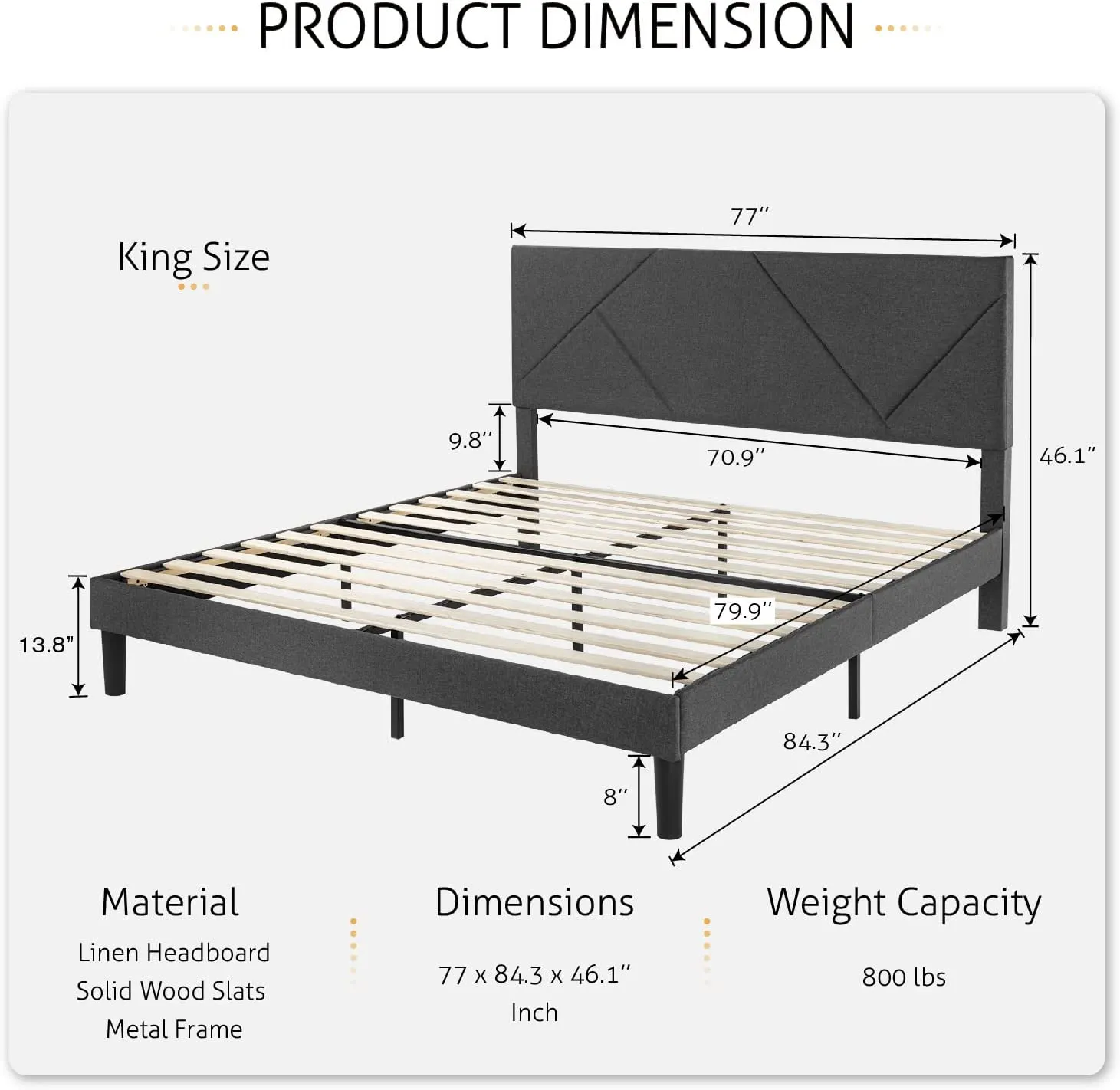 Metal Bed Frame with Geometric Litchi Grain Leather Headboard