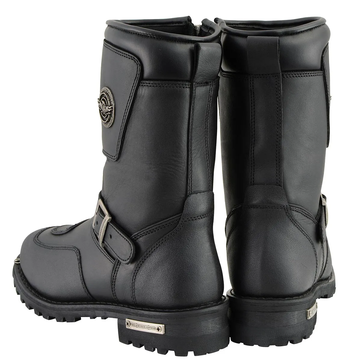 Milwaukee Leather Men's Black Leather Classic Engineer Motorcycle Boots w/ Reflective Piping & Gear Shift Protection MBM9070