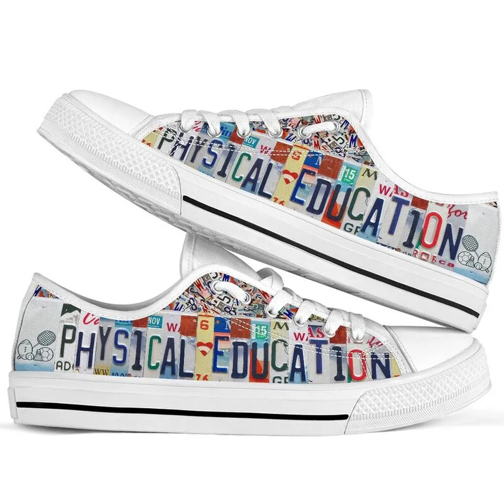 Physical Education License Plates Low Top Shoes, Teacher Shoes, Low Top Sneakers