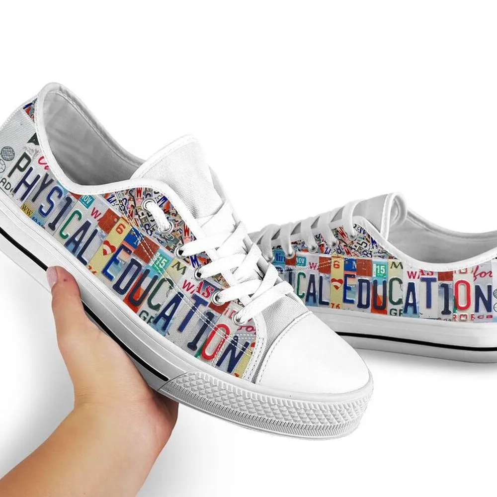 Physical Education License Plates Low Top Shoes, Teacher Shoes, Low Top Sneakers