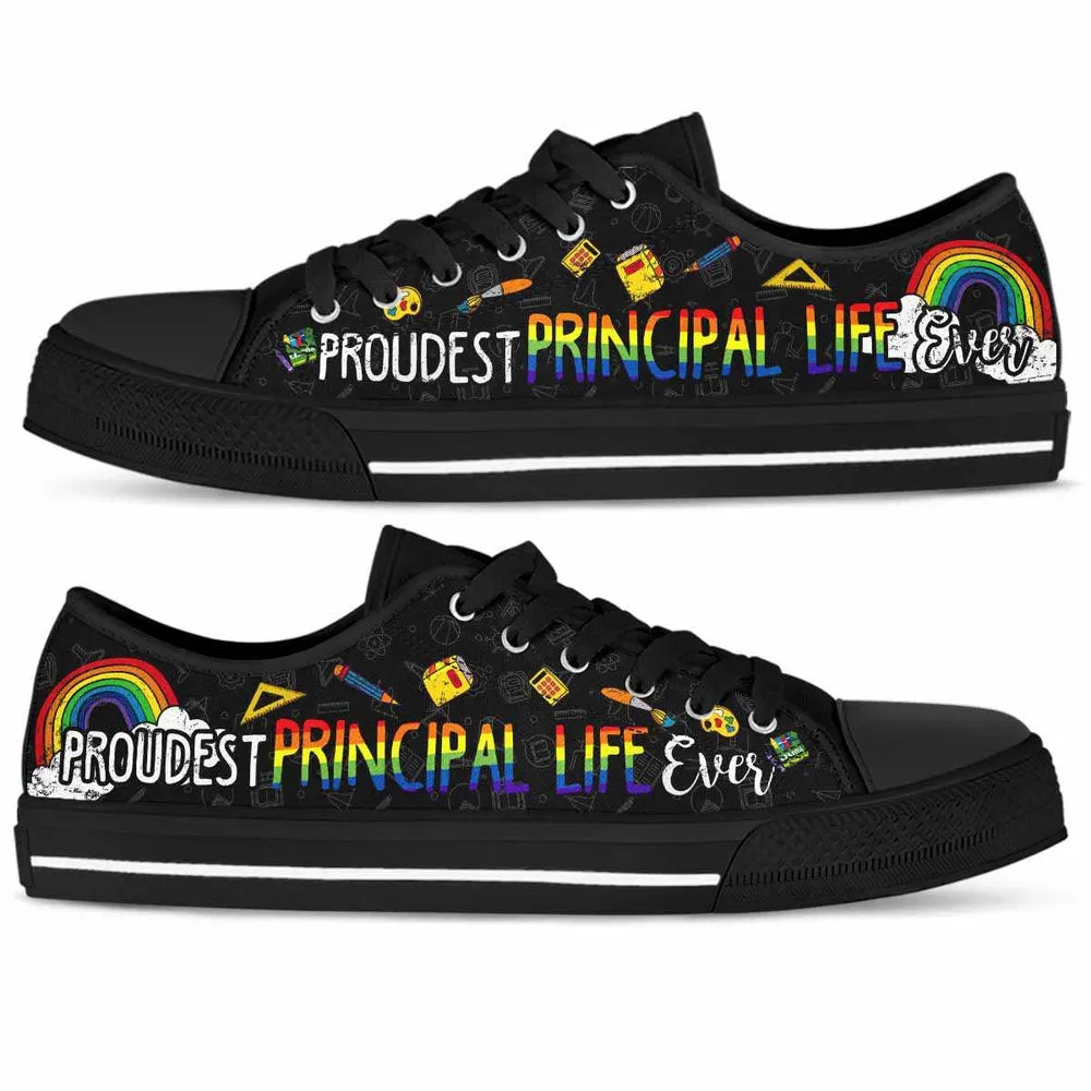 Proudest School Principal Ever Rainbow Low Top Shoes, Teacher Shoes, Low Top Sneakers