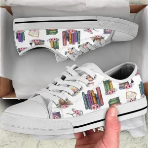 Reading Flower Watercolor Low Top Shoes, Low Top Sneaker, Low Top Canvas Shoes