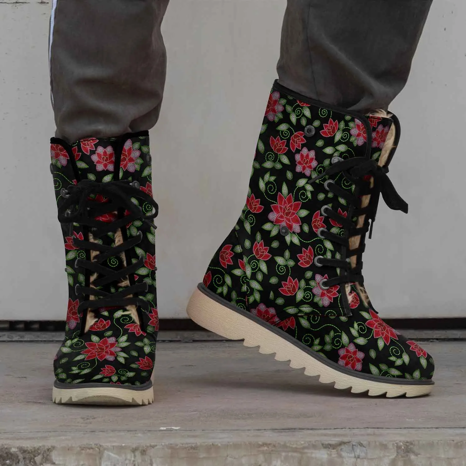 Red Beaded Rose Polar Winter Boots