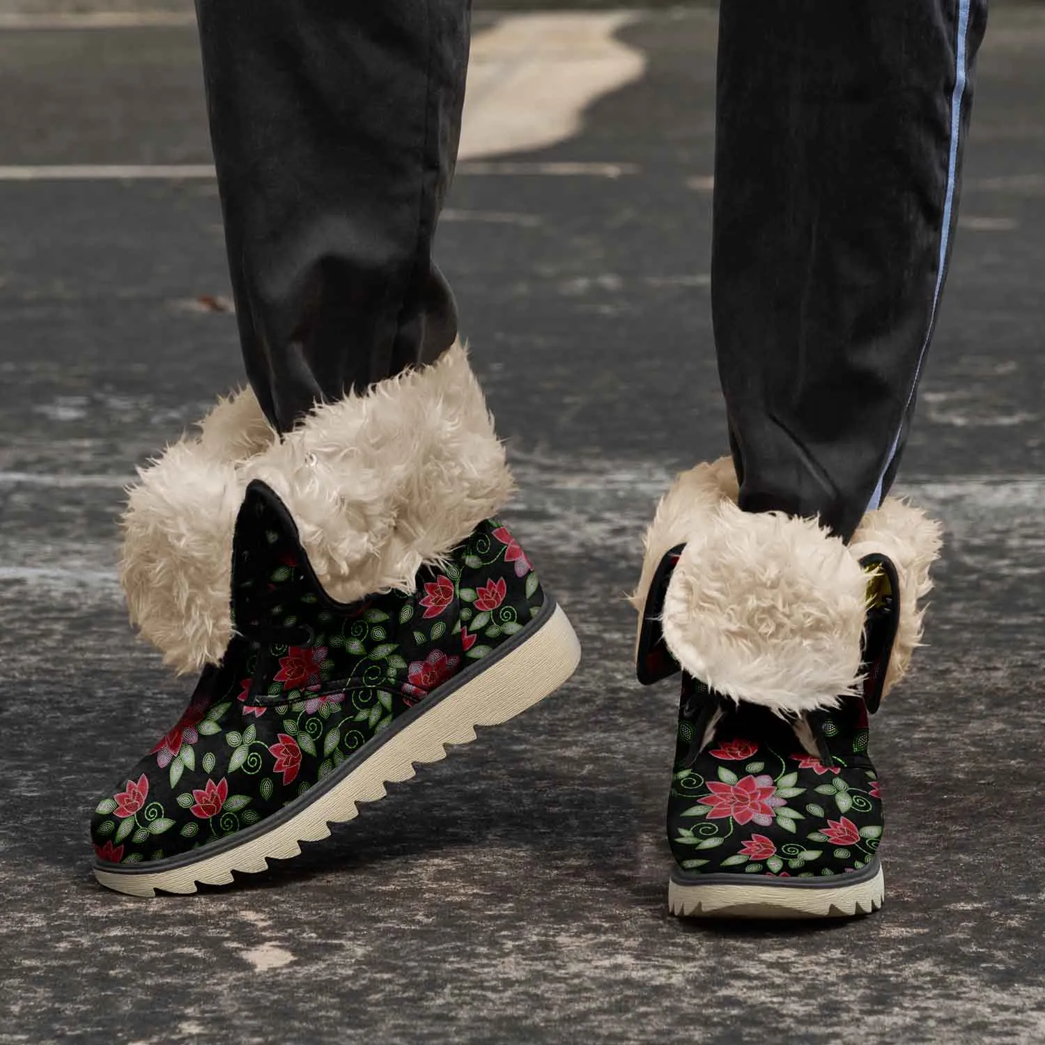 Red Beaded Rose Polar Winter Boots