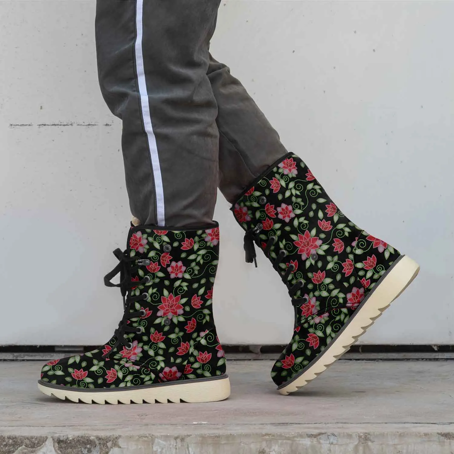 Red Beaded Rose Polar Winter Boots