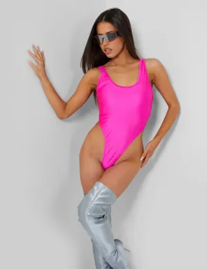 Second Skin Scoop Neck Low Side Bodysuit Hot Pink