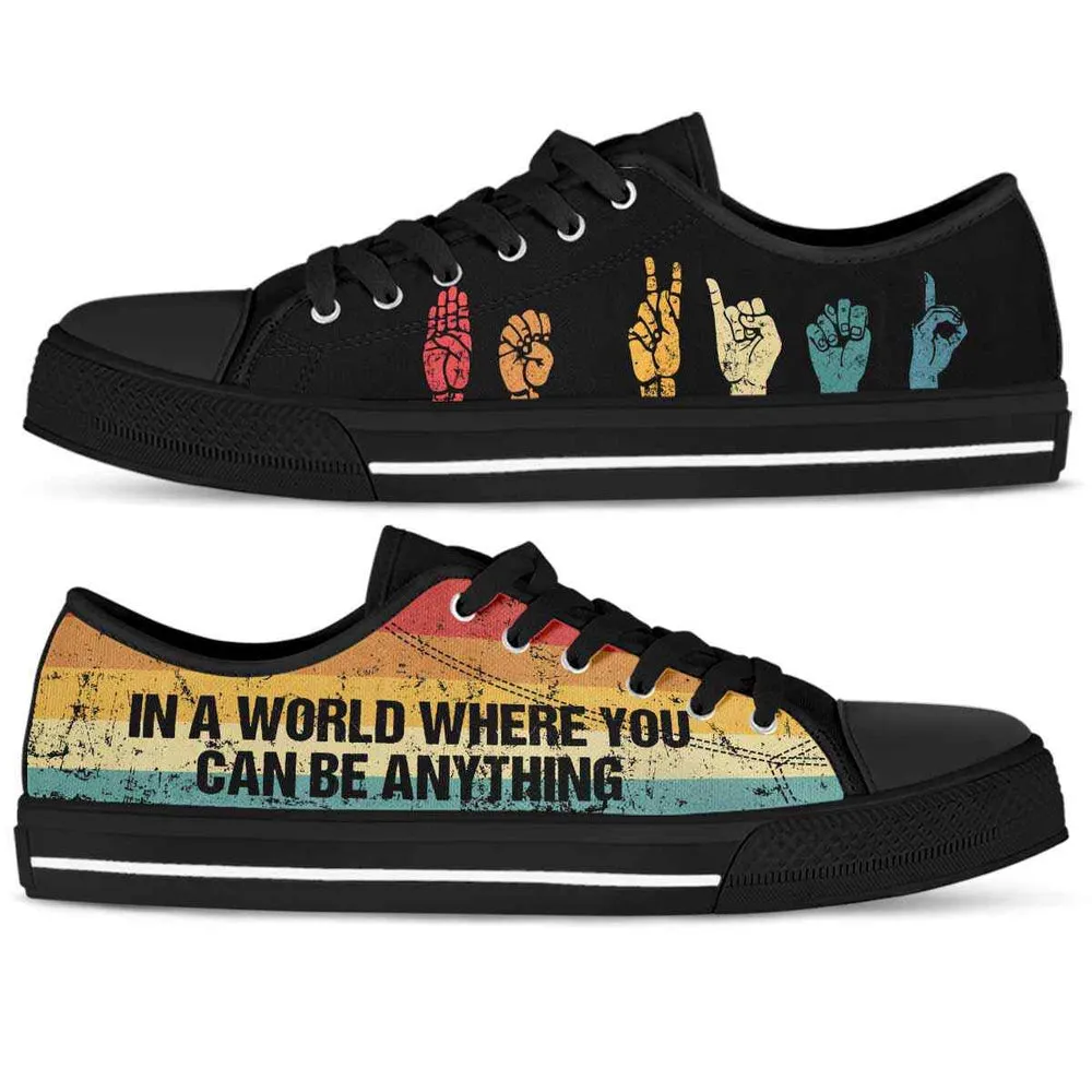 Sign Language Hands Retro Be Kind Low Top Shoes, Teacher Shoes, Low Top Sneakers